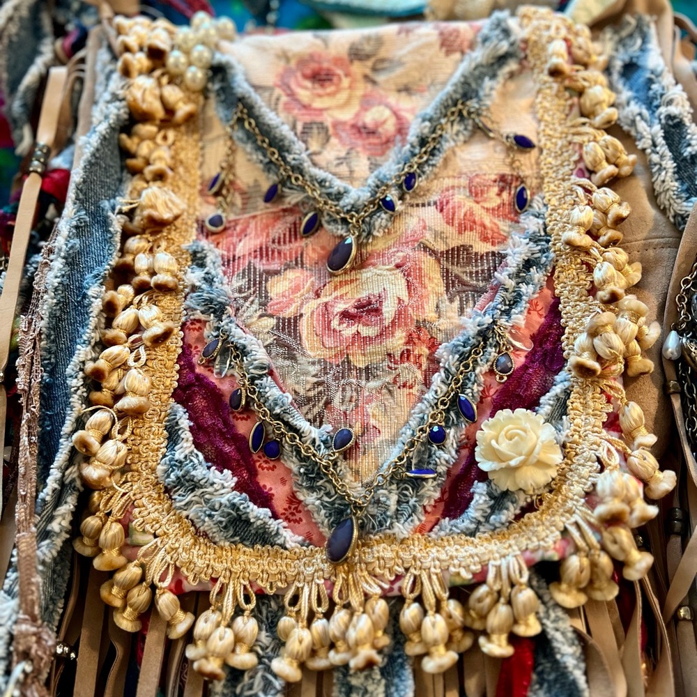 Bohemian Patchwork Hobo Bag tons of fringe adorned with lots of embellishment’s - Picture 7 of 8